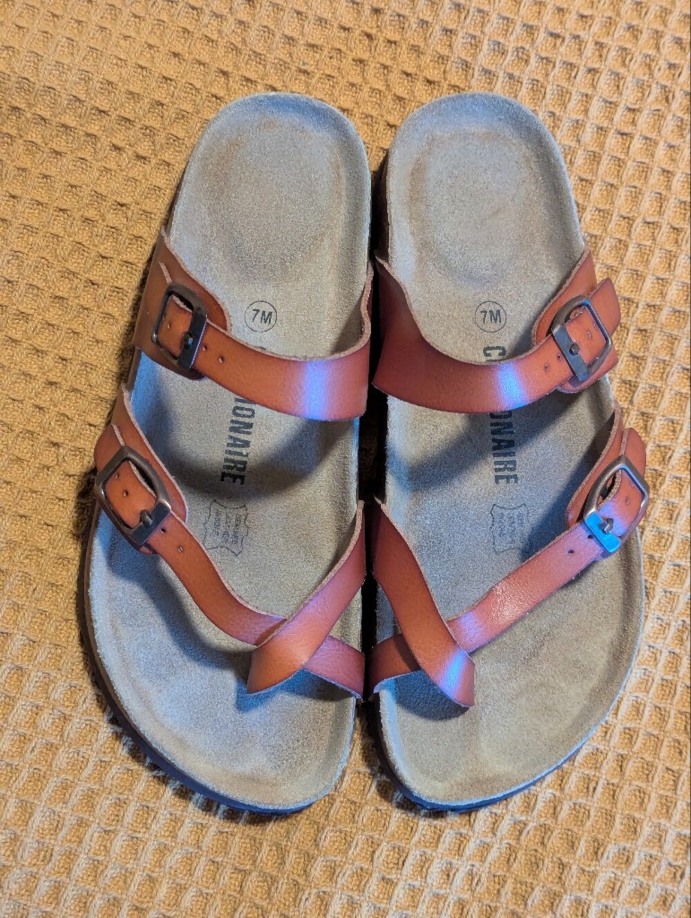 Women's Brown Leather Double-Buckle Slide Sandals - Size 7